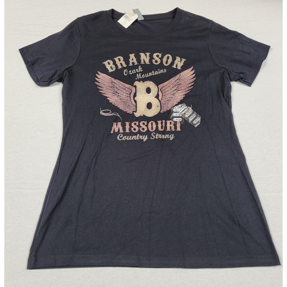 Next Level Branson Missouri Country Strong Tourist Black T-shirt Women's L NWT